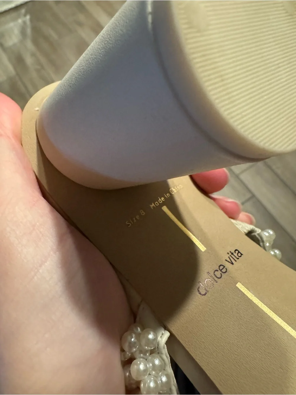 Dolce Vita Cream Pearl-Trim Heeled Sandals